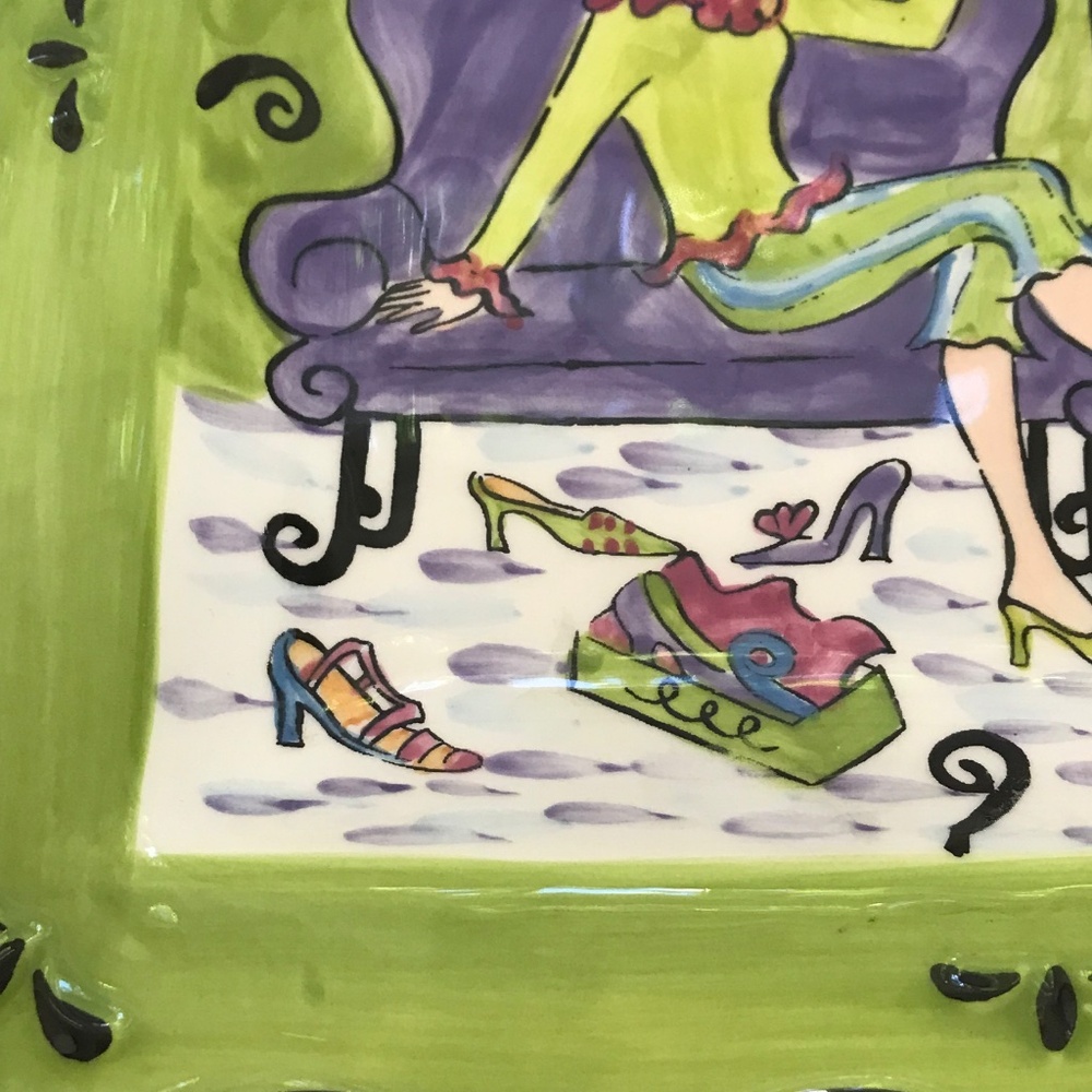 Whimsical “Shoe Girl” Ceramic Plate Jennifer Brinley Certified International - Picture 6 of 14